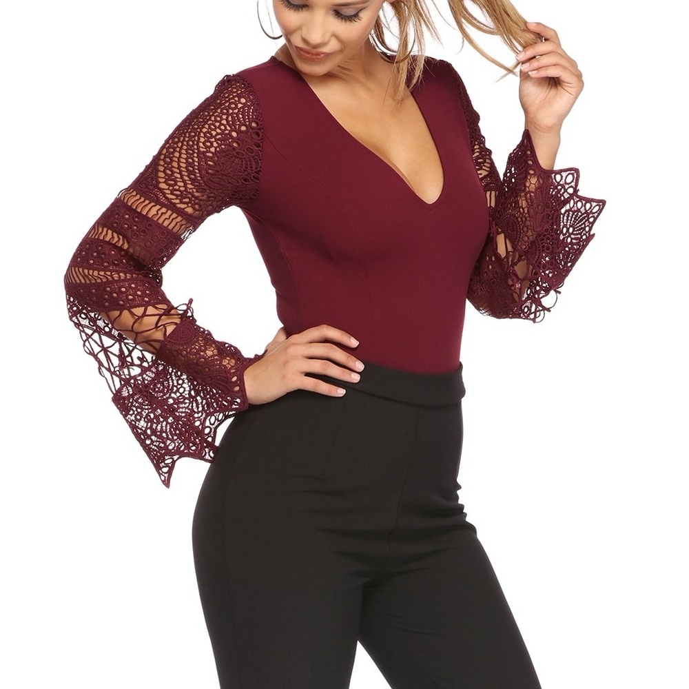 Burgundy Crochet Body Suit